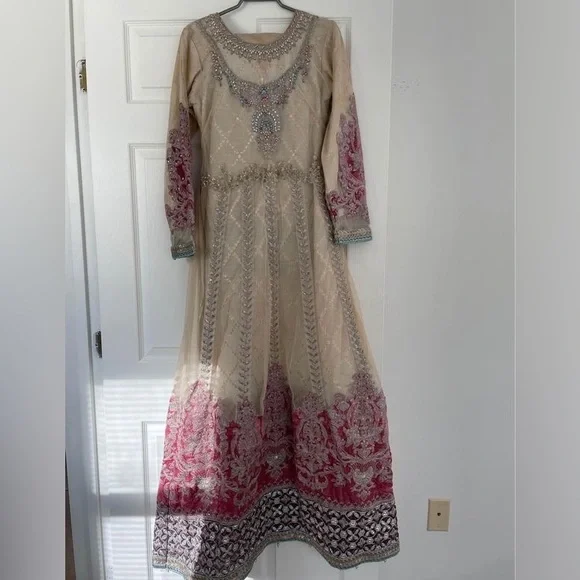 Dresses | Maria B Modest Maxi Dress With Machine Work | Poshmark